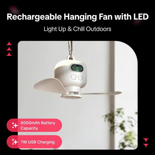 Rechargeable Portable Fan with LED Light, Multifunction Hanging Fan with Remote Control Function Suitable for Outdoor Use, Household Appliances, Home Essentials, Men Gifts, Led Ceiling Light Fan