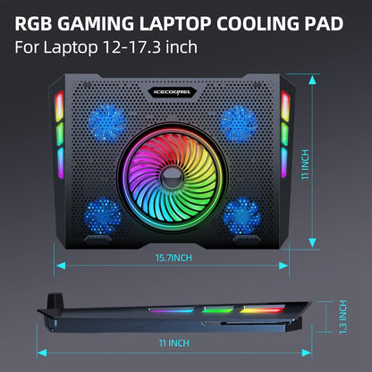 Gaming Laptop Cooling Pad with One Turbofan and 4 Cooling Fans, RGB Laptop Cooler Stand with 5 Height Adjustable, Cooling Pad for Laptop 15-17 Inch