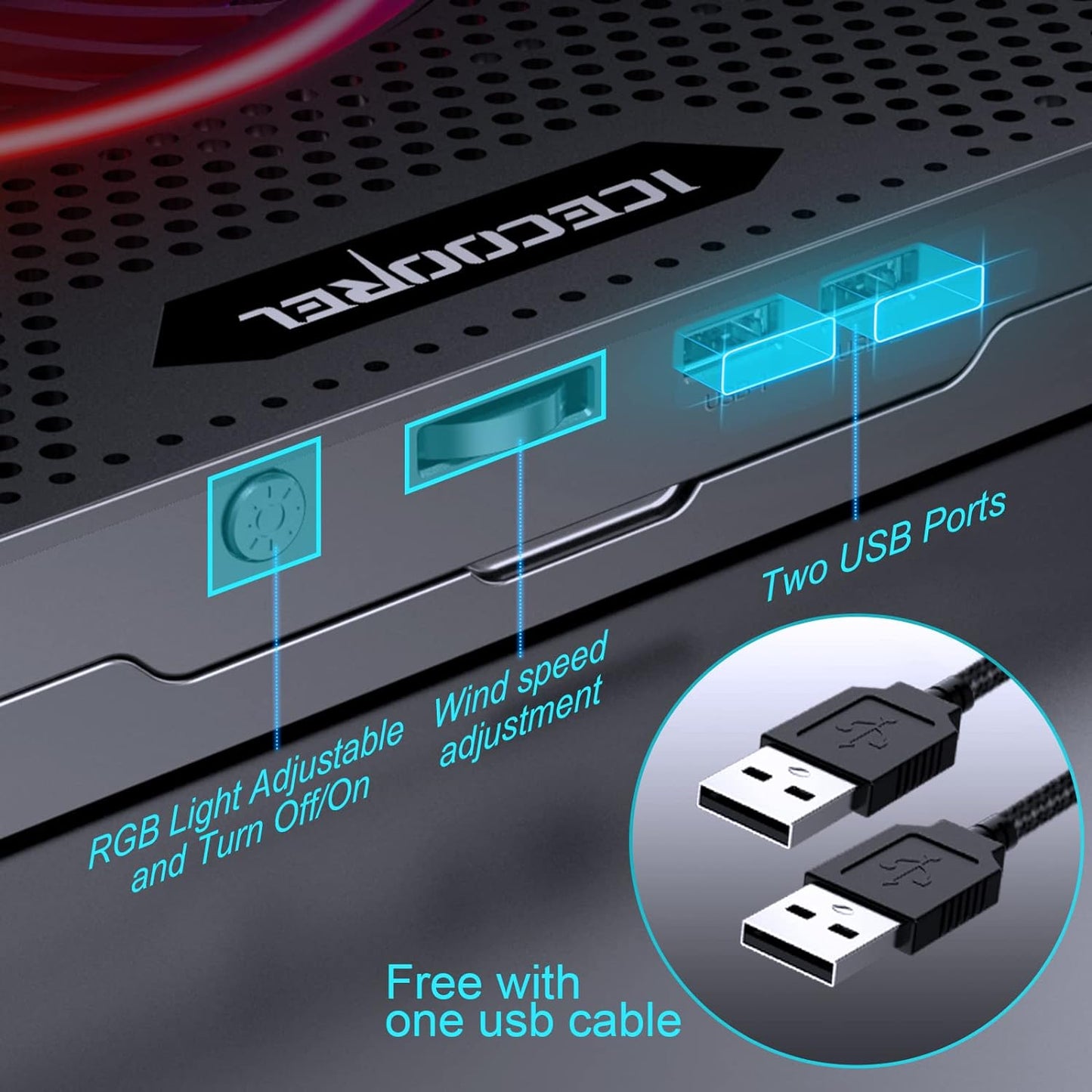 Gaming Laptop Cooling Pad with One Turbofan and 4 Cooling Fans, RGB Laptop Cooler Stand with 5 Height Adjustable, Cooling Pad for Laptop 15-17 Inch