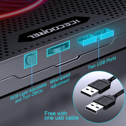 Gaming Laptop Cooling Pad with One Turbofan and 4 Cooling Fans, RGB Laptop Cooler Stand with 5 Height Adjustable, Cooling Pad for Laptop 15-17 Inch