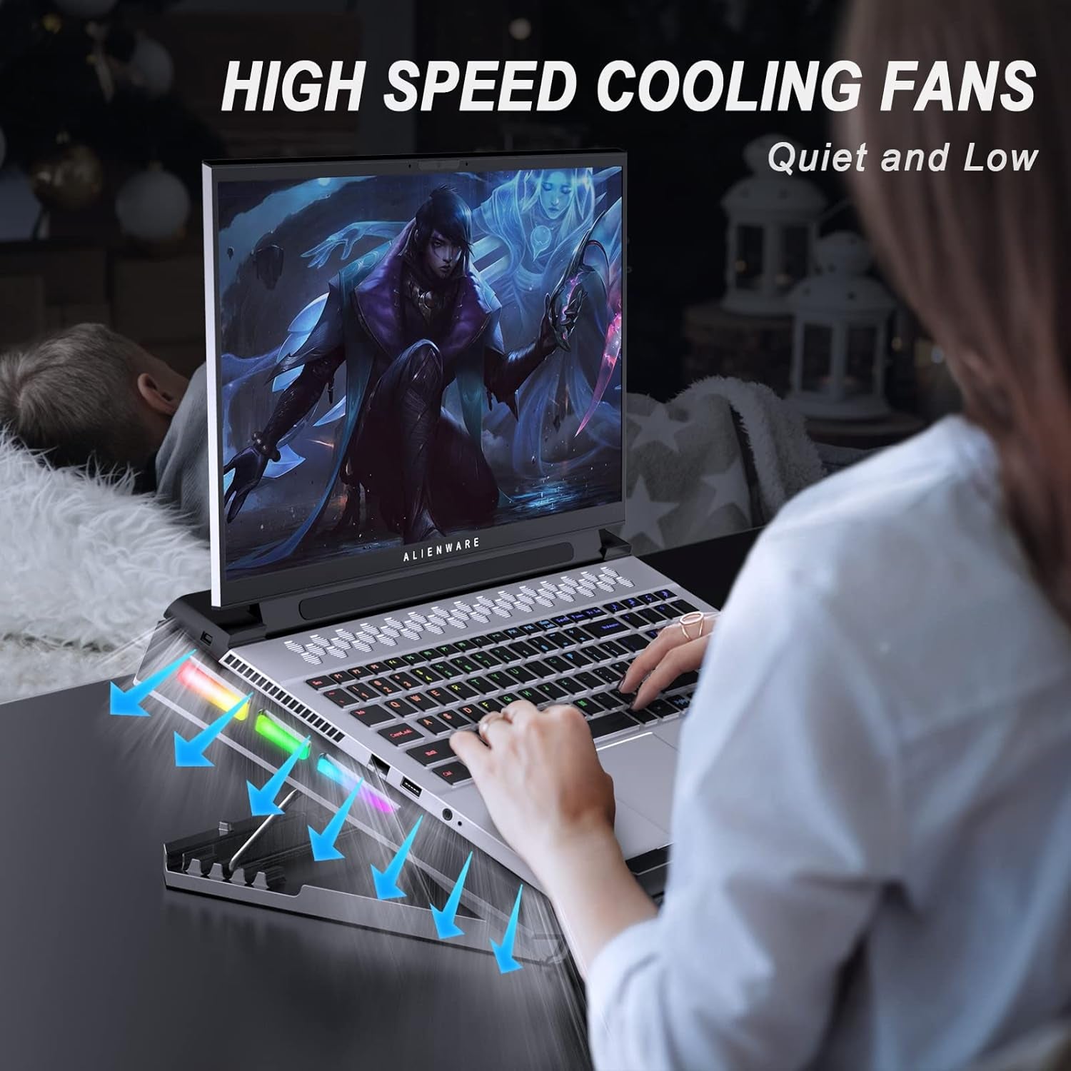 Gaming Laptop Cooling Pad with One Turbofan and 4 Cooling Fans, RGB Laptop Cooler Stand with 5 Height Adjustable, Cooling Pad for Laptop 15-17 Inch