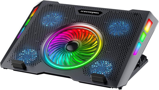 Gaming Laptop Cooling Pad with One Turbofan and 4 Cooling Fans, RGB Laptop Cooler Stand with 5 Height Adjustable, Cooling Pad for Laptop 15-17 Inch